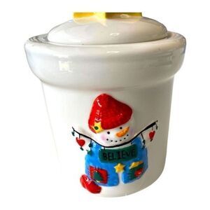 NEW Holiday Jar Candle Snowman Star on Lid Christmas Red Candle